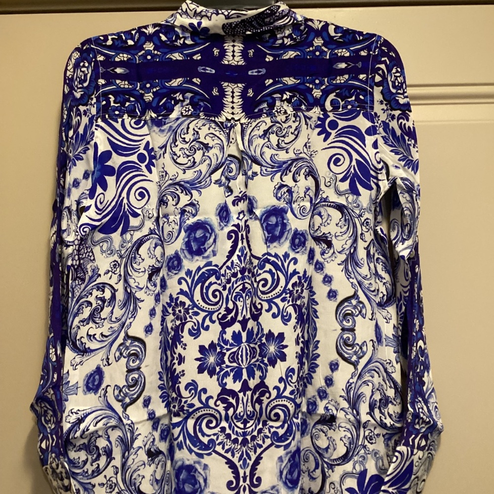 APNY Damask Print Roll Tab Sleeve Button-Up Shirt, sise XS - Picture 10 of 15